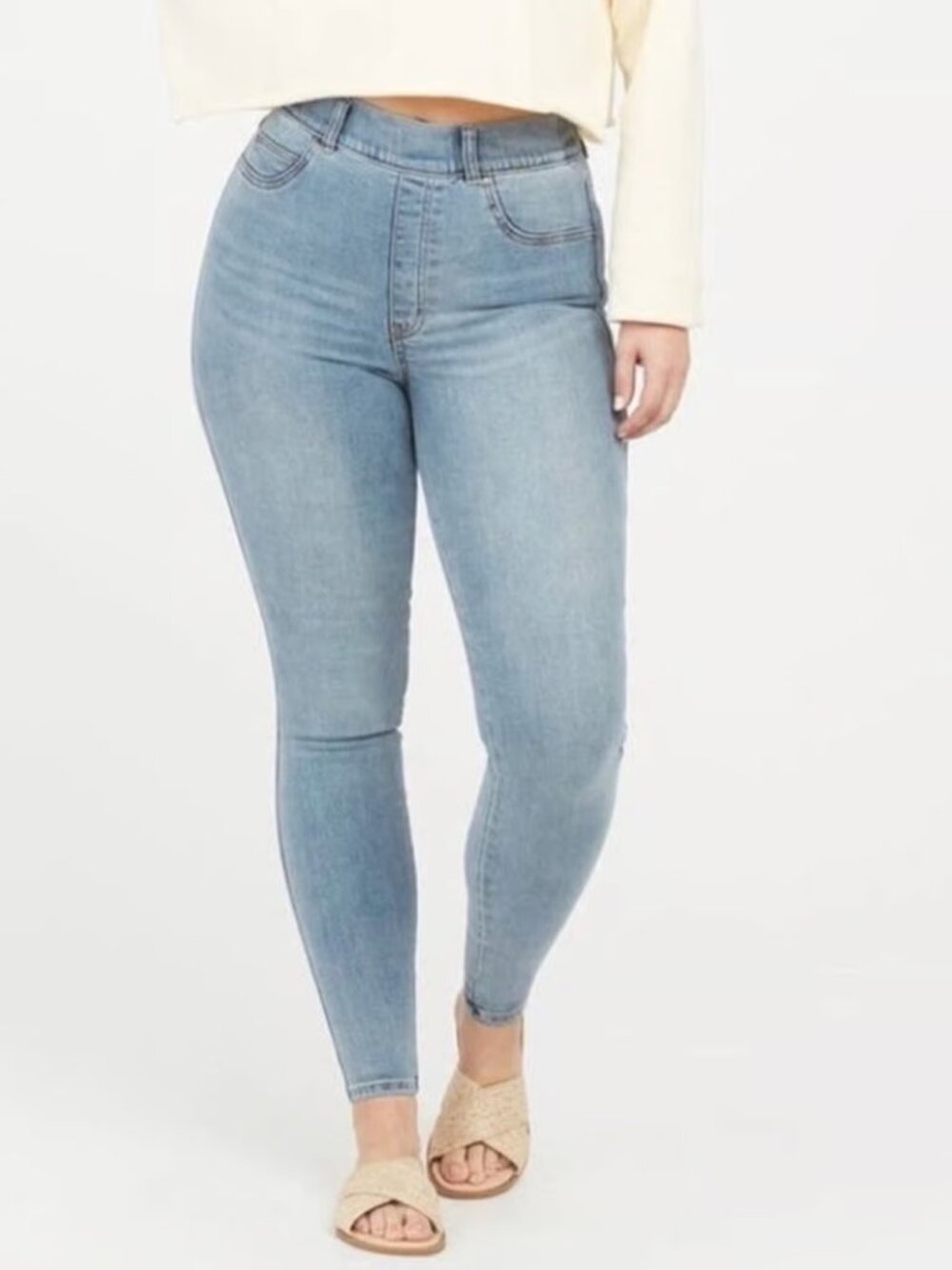 Spanx High Rise Pull On Clean Skinny Jeans in Light Vintage Wash Women XL